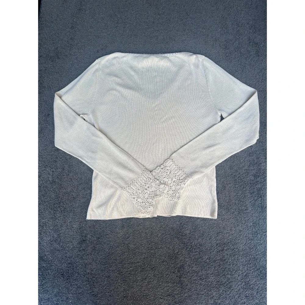 Baldanza Sweater Women's XL Silk Ivory Stretch V-Neck Lace Long Sleeve‎ Pullover